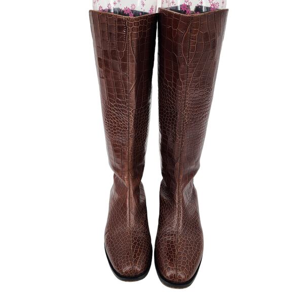 Studio Pollini Brown Leather Croc Round Toe Zipper Boots Size 36 US 6.5B - Picture 6 of 6